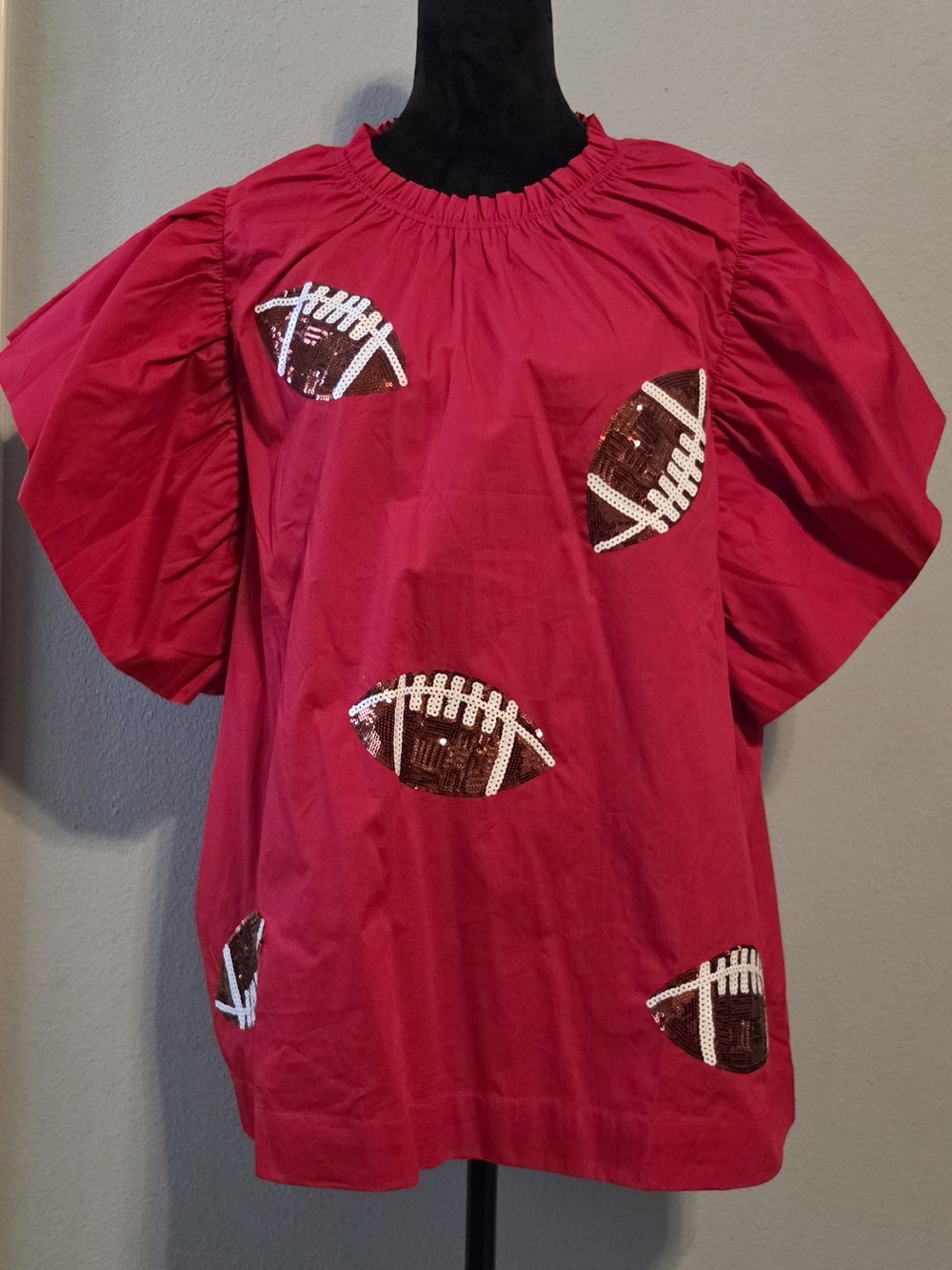 Sequin Football Puff-Sleeve Top